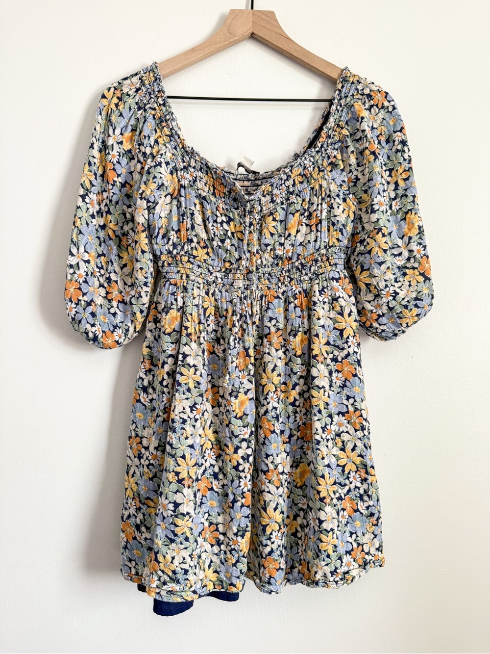 American Eagle Floral Mini Dress XS Puff Sleeve Smocked Boho Dress